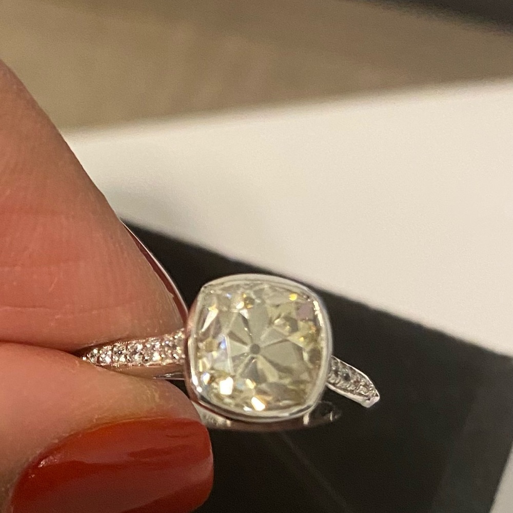 2 ct Cushion cut Moissanite White Gold